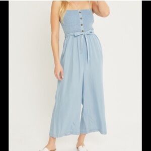 Smocked Chambray Jumpsuit